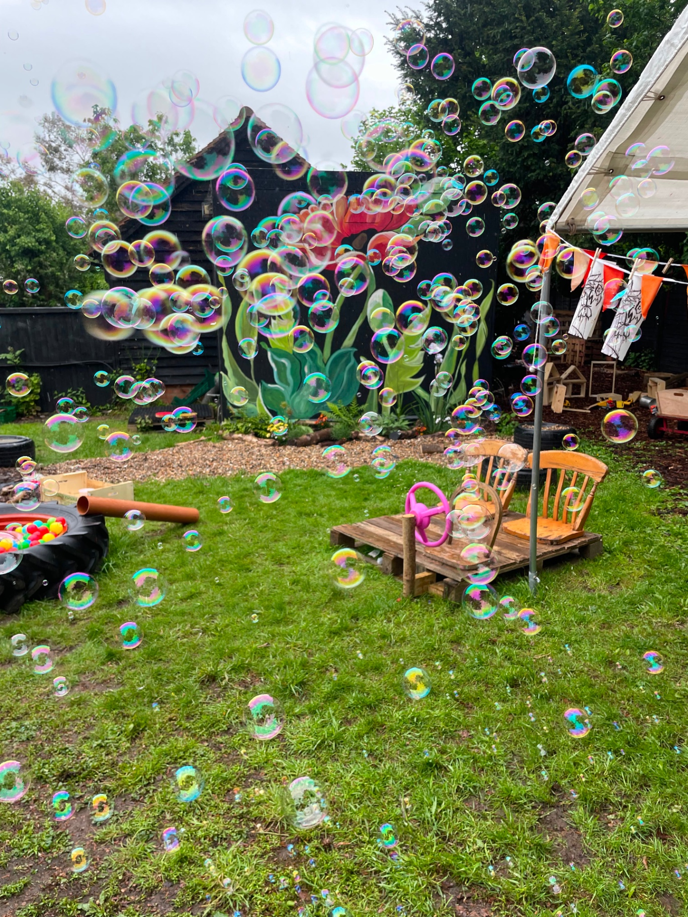 Bubbles floating across the WildOnes garden
